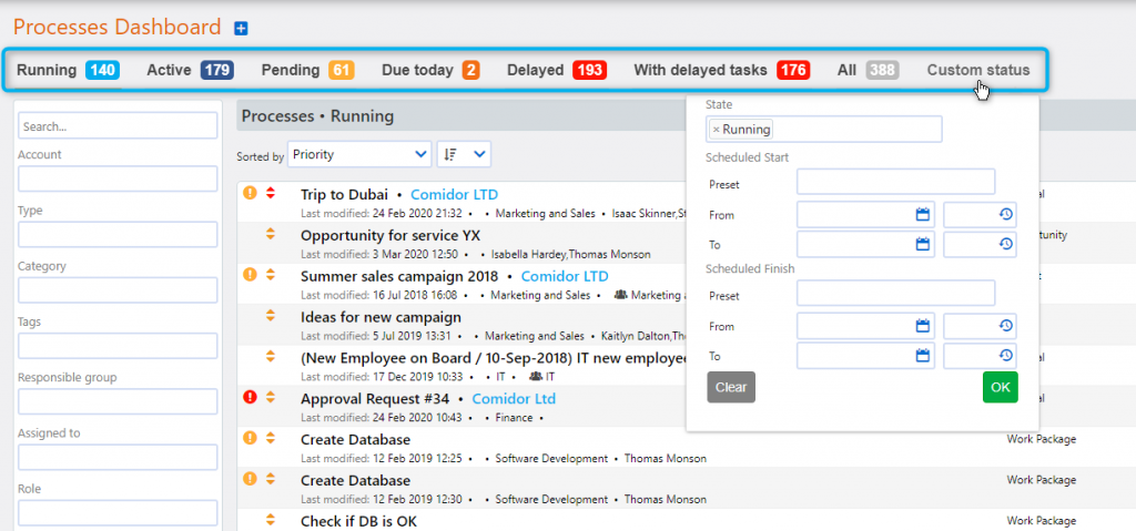 Process Dashboard | Comidor Platform