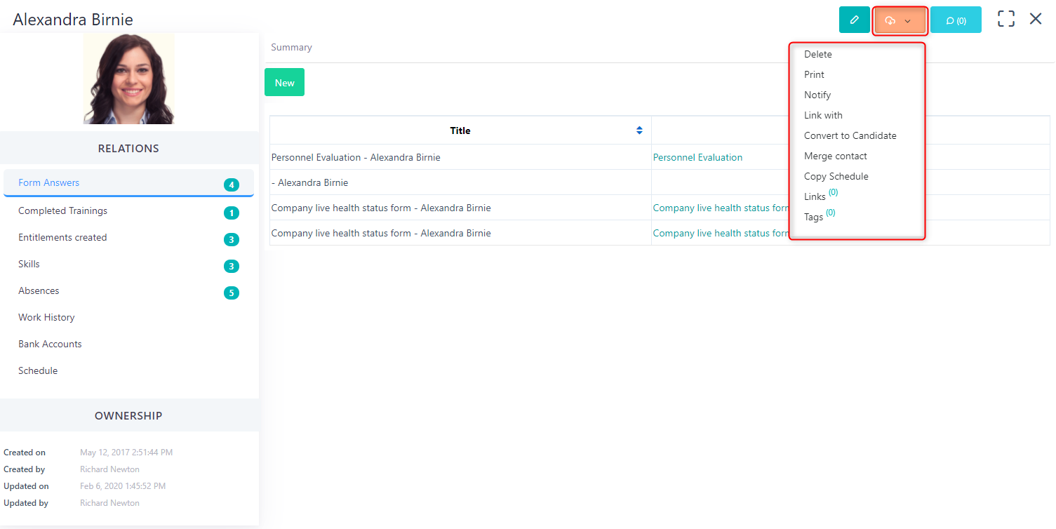 actions icon - Personnel v.6| Comidor Platform