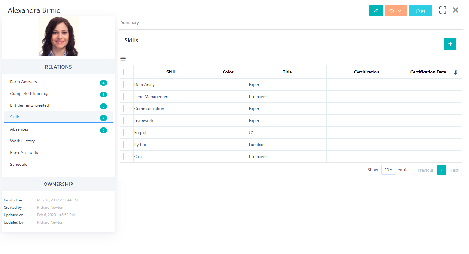 skills - Personnel v.6| Comidor Platform