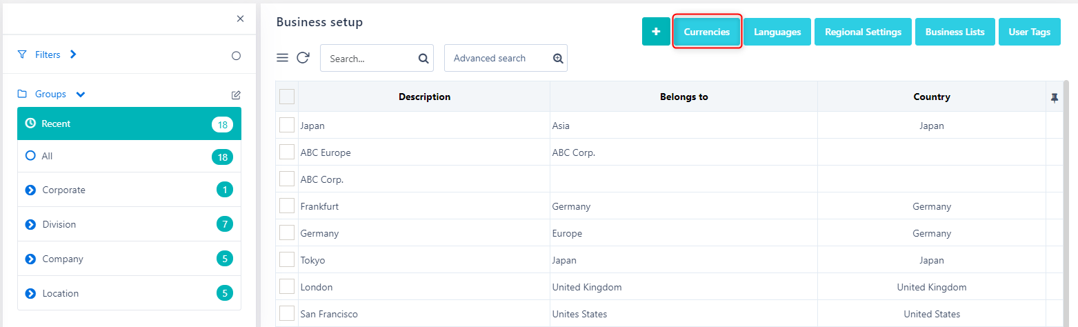 Currencies | Comidor Platform