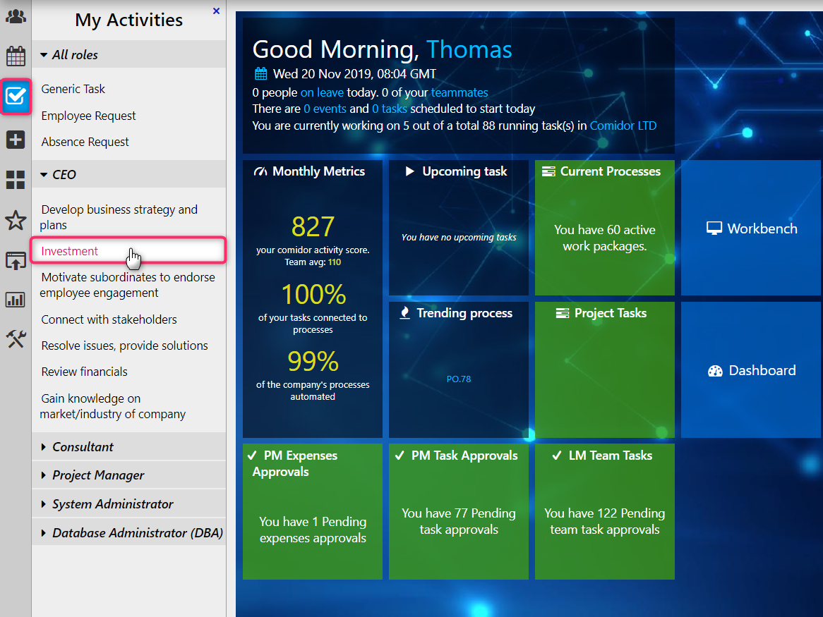 My activities | Comidor Digital Automation Platform