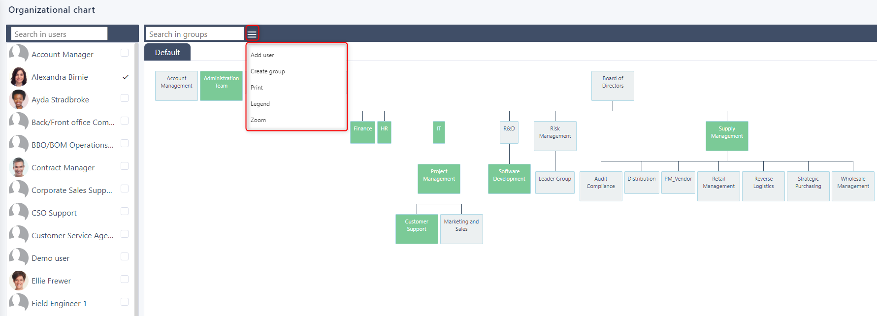 organizational chart v.6| Comidor Platform