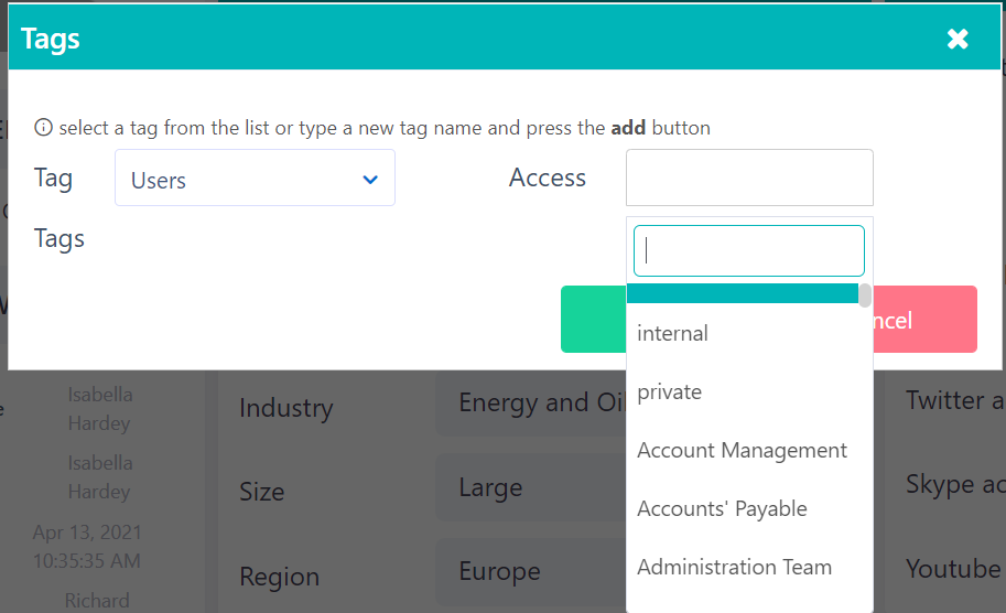 access - tags v.6| Comidor Platform