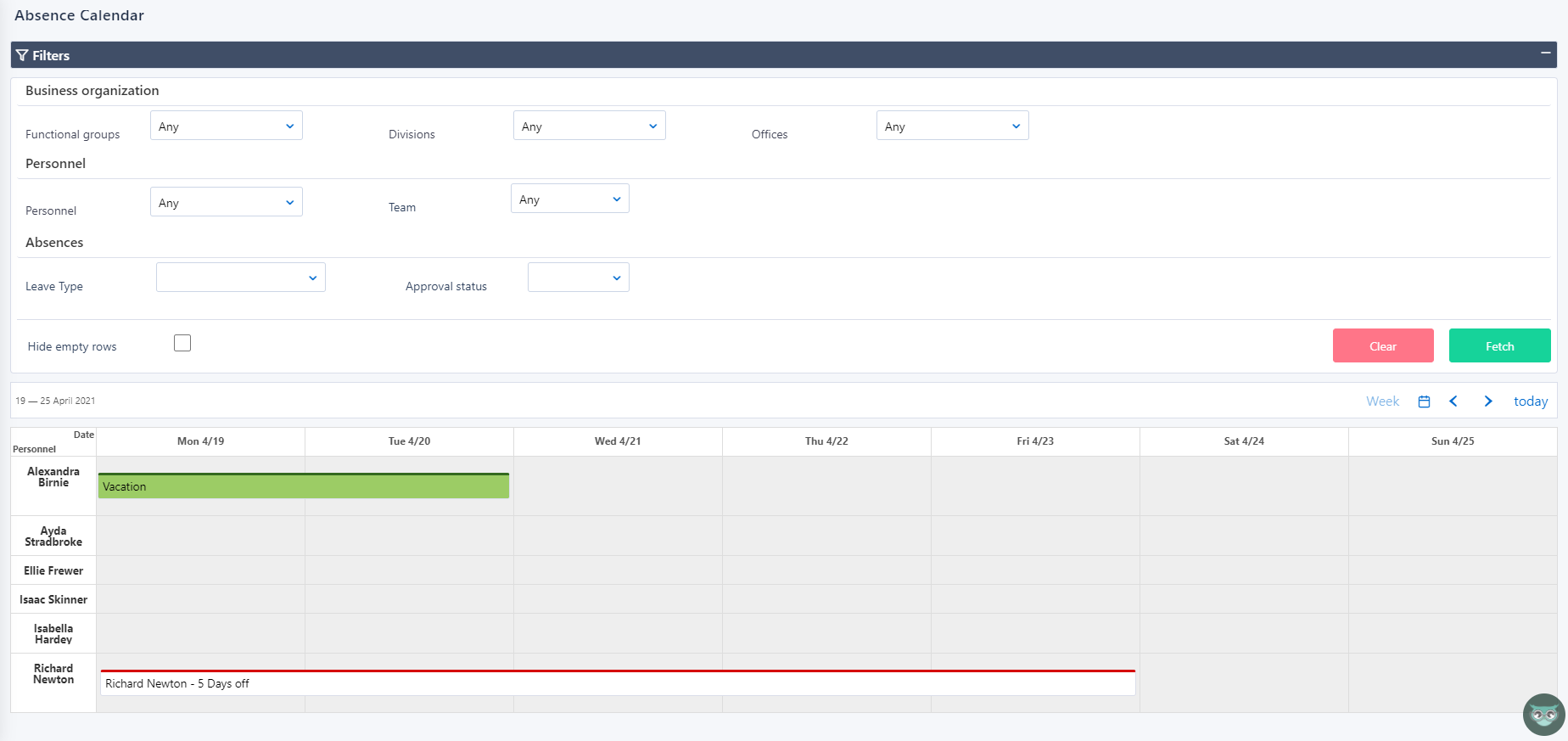 Absence calendar v.6| Comidor Platform