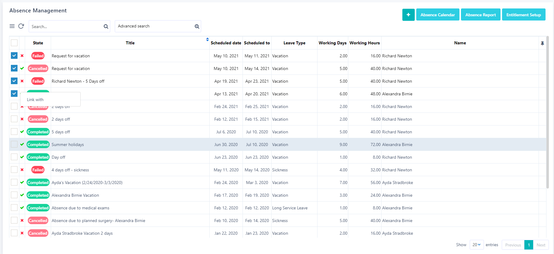 link absence management v.6| Comidor Platform