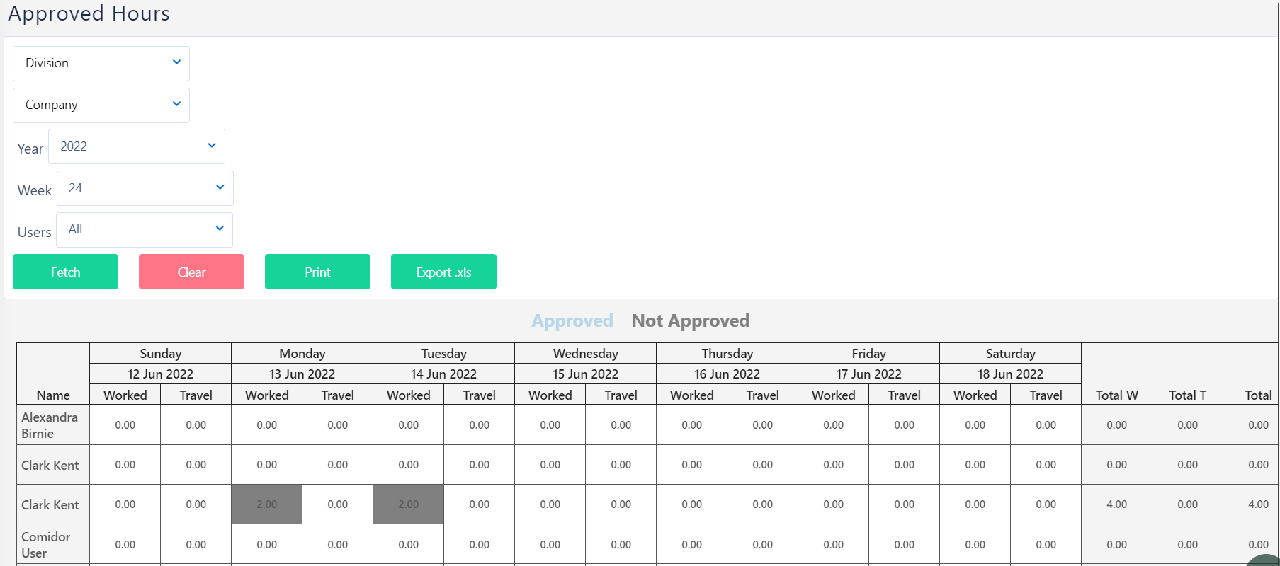 Approved hours v6.2 | Comidor Platform