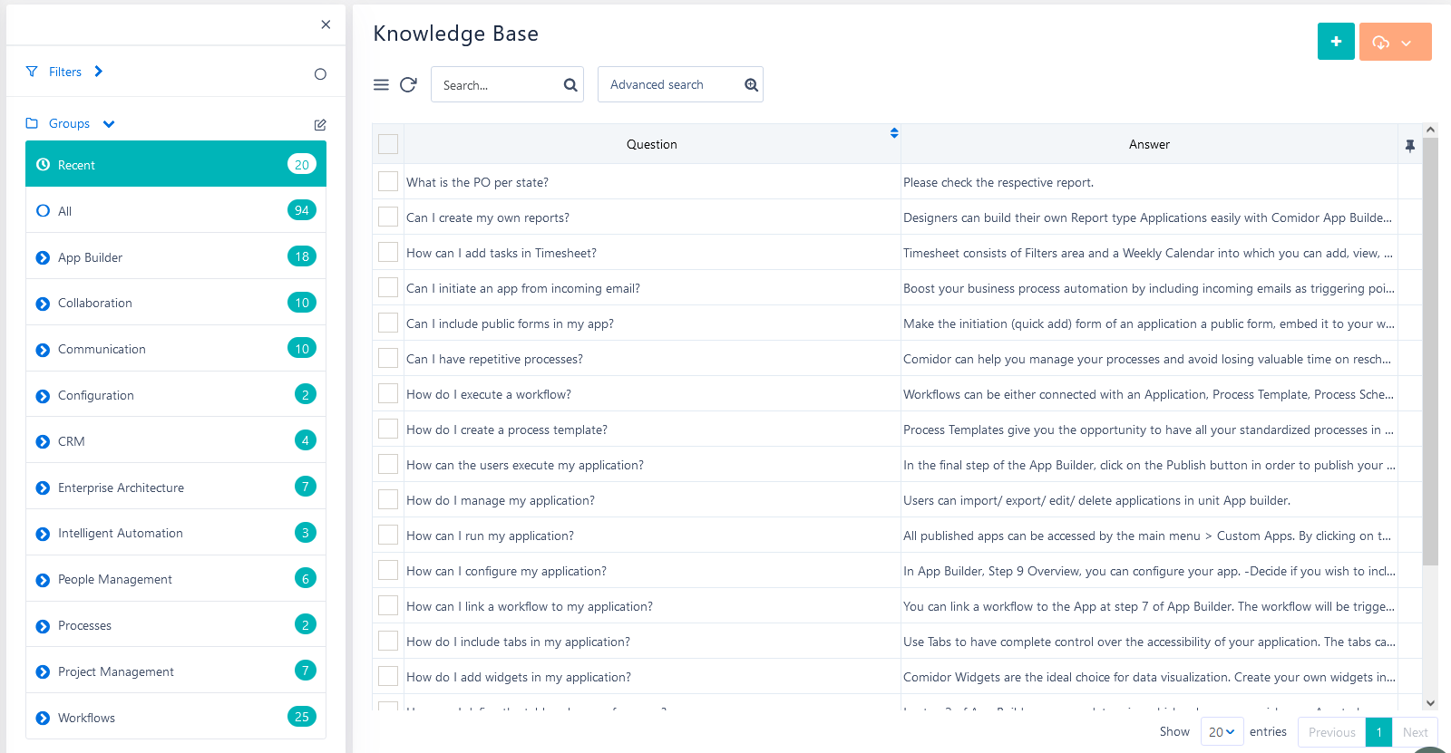 Knowledge base | Comidor Platform
