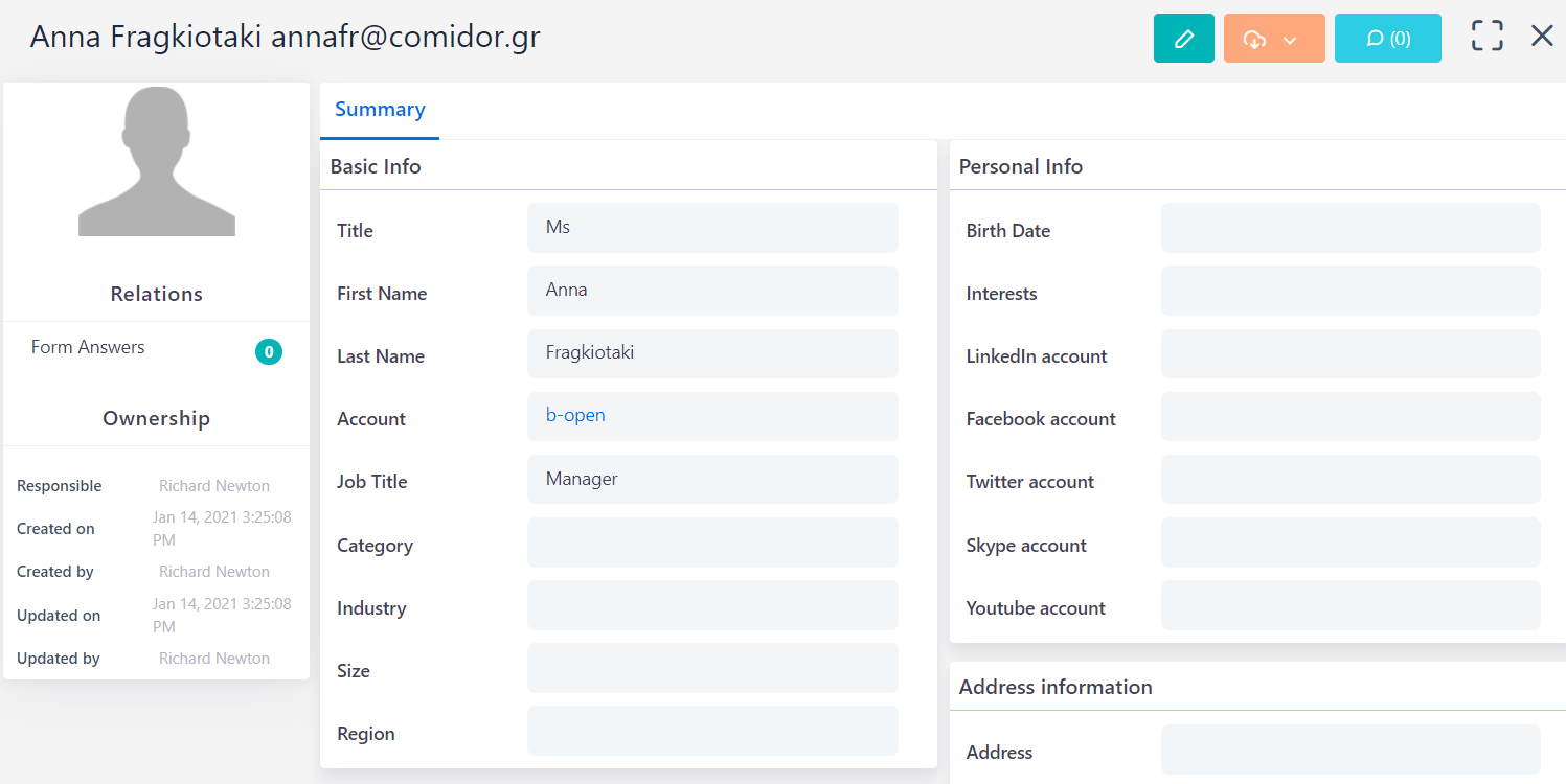 View Contact v.6.2| Comidor Platform