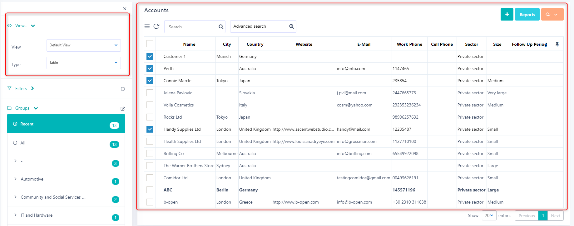 View of accounts v.6| Comidor Platform