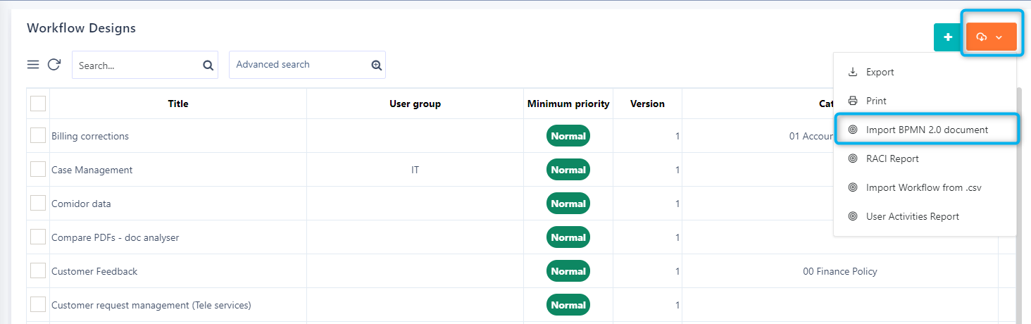 Workflow import | Comidor Platform