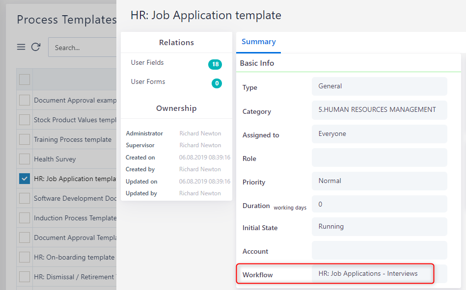 Workflow in a process template | Comidor Platform