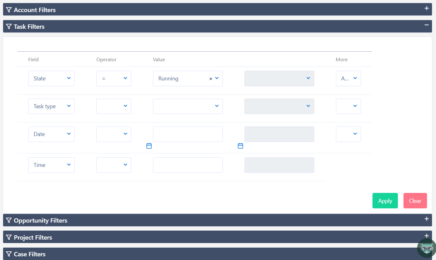 account filters | Comidor Platform