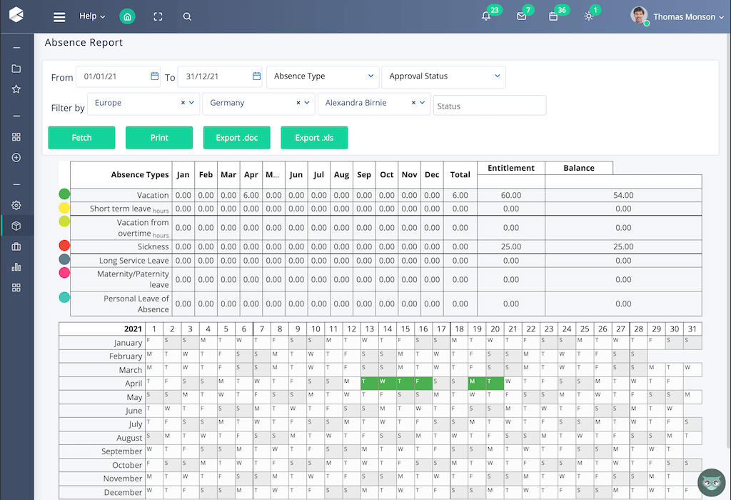 absence report | Comidor people management