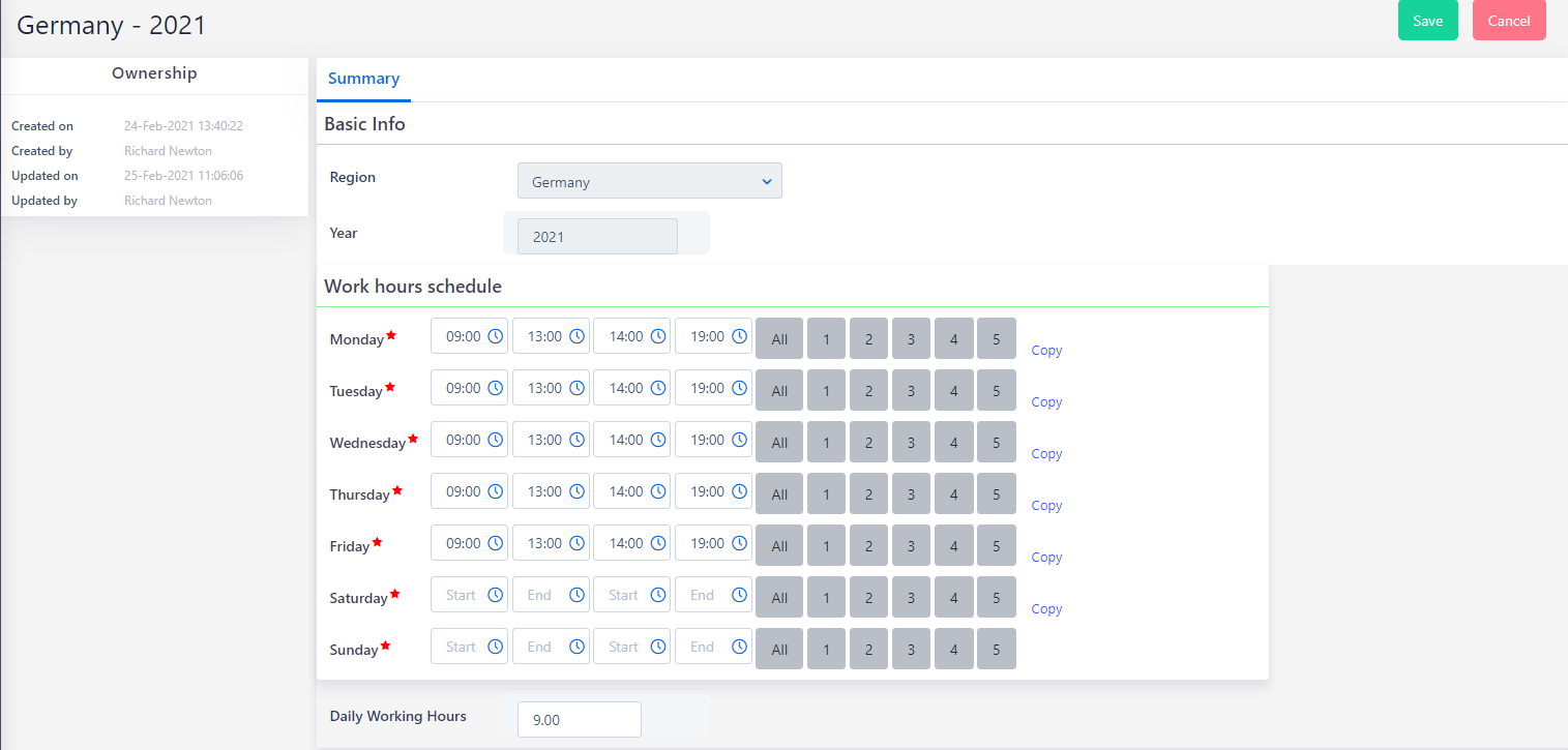 work hours schedule | Comidor Platform