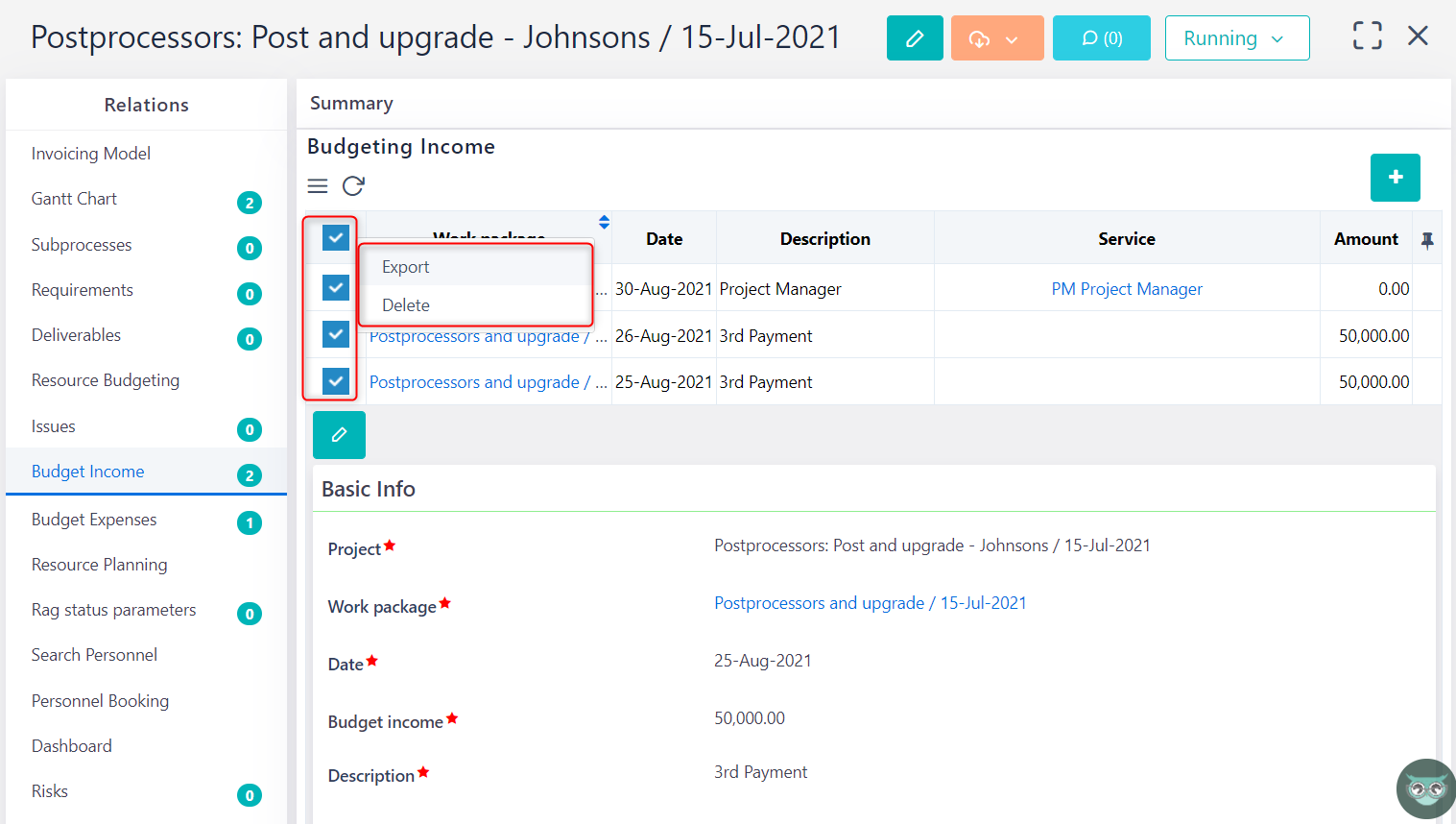 manage budget income v.6.0 | Comidor Platform