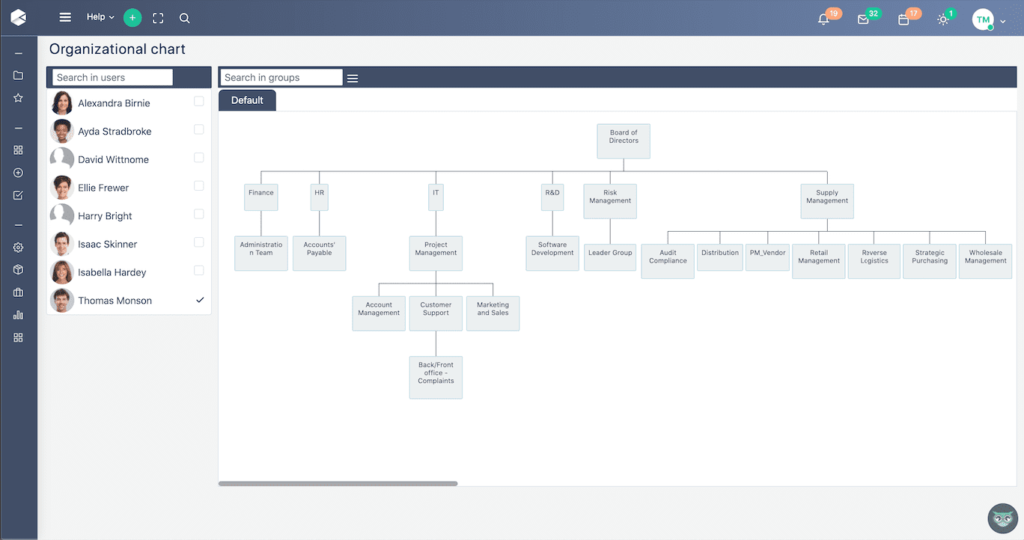 organizational chart | Comidor Low-Code Platform