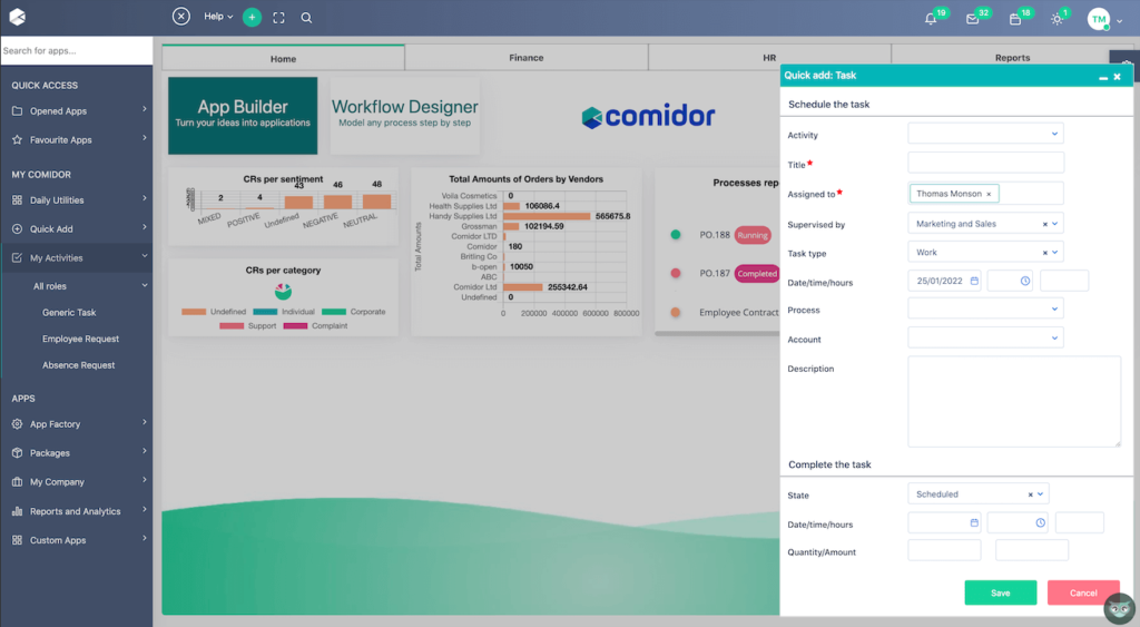 user activities | Comidor Low-Code Platform