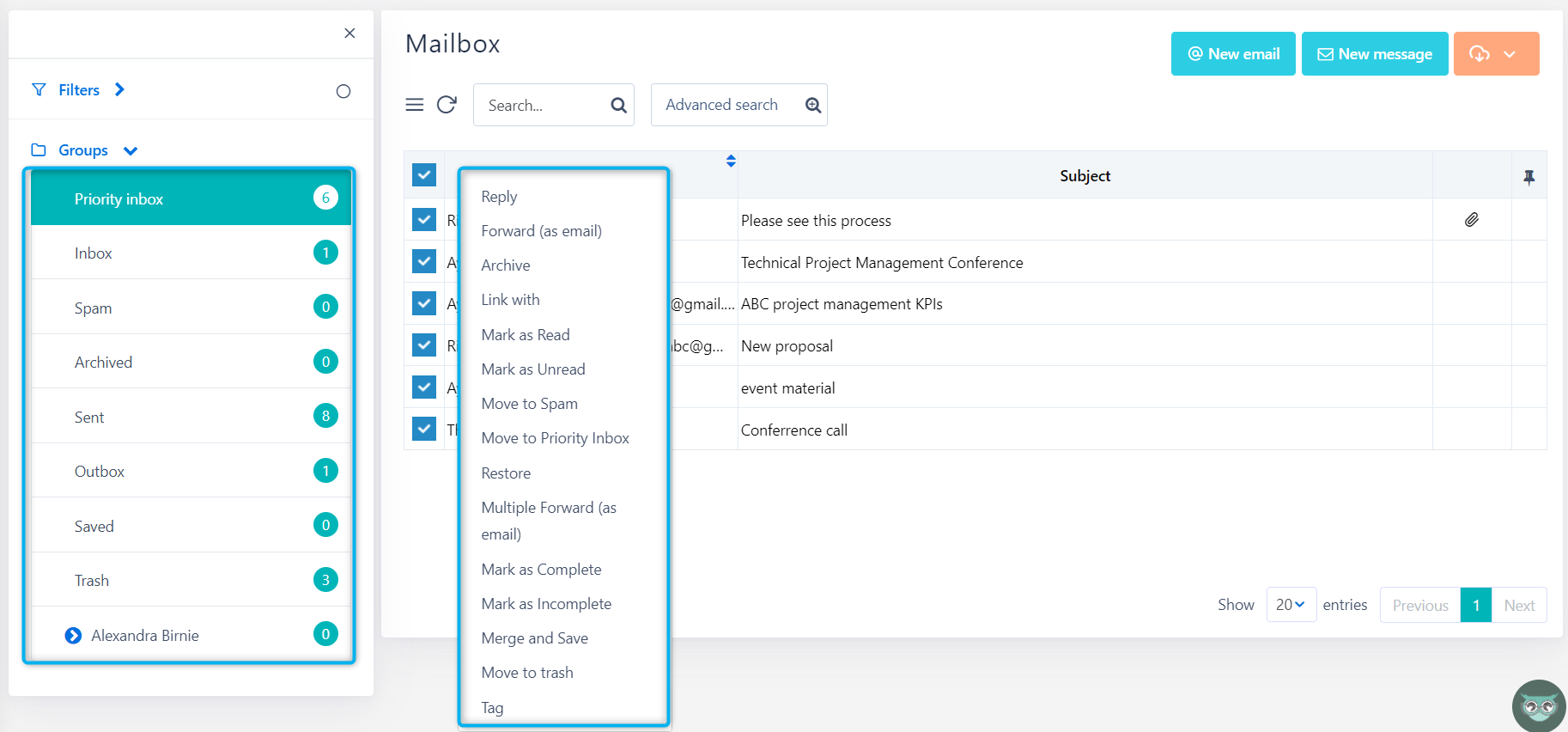 Mailbox options v.6.2| Comidor Platform