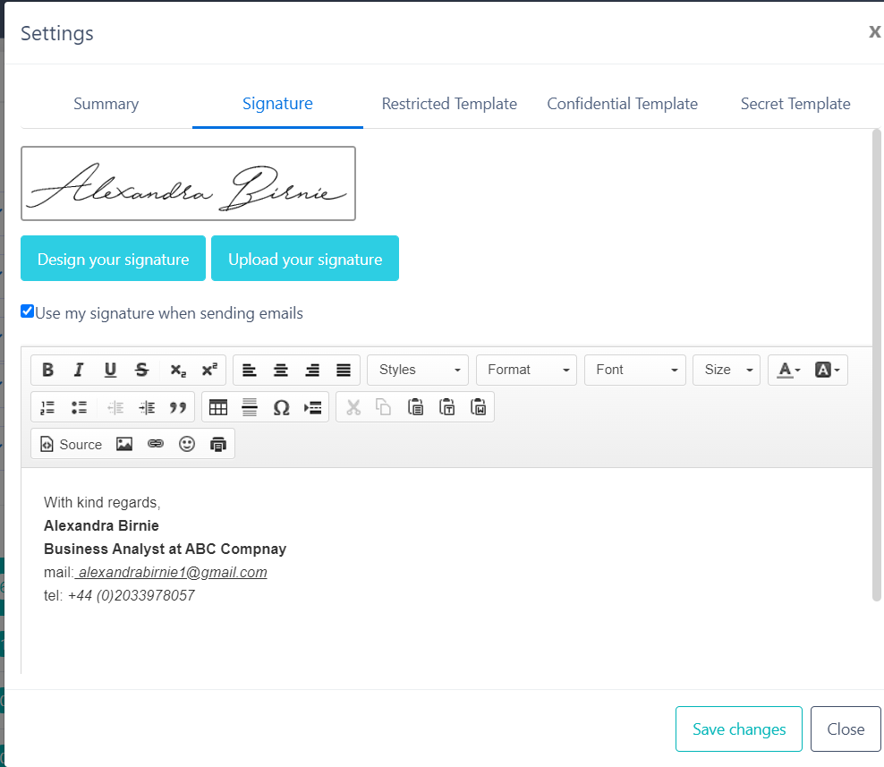 Setting your signature v.6.2| Comidor Platform