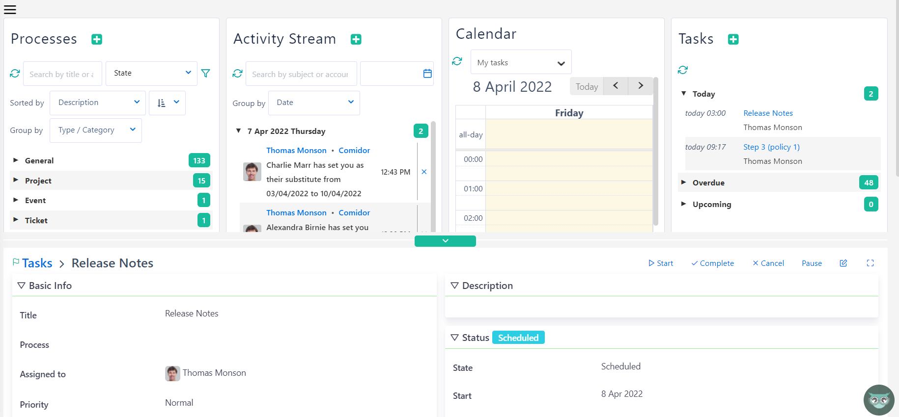 calendar - task v.6.2| Comidor Platform