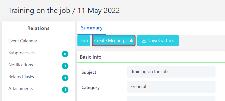 create meeting link - trainings v.6.2| Comidor Platform
