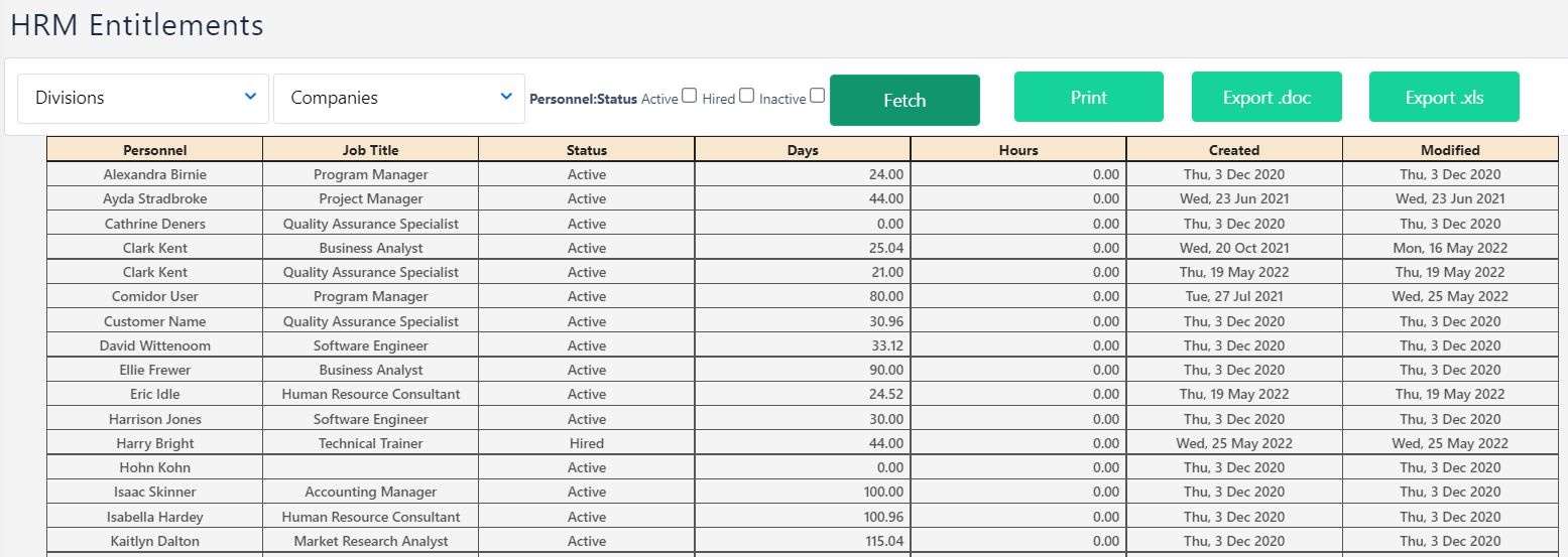 HRM Entitlements v6.2 | Comidor Platform