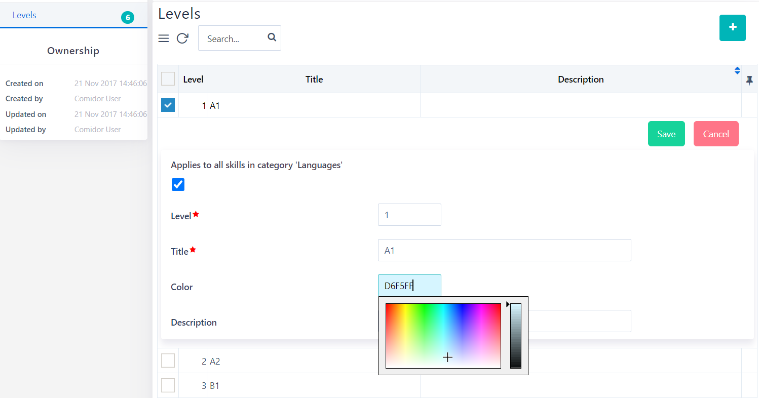 skills level v.6.2| Comidor Platform